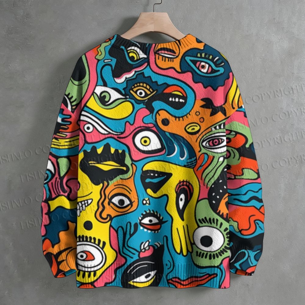 Weird Eyes Graffiti Crew Neck Sweater