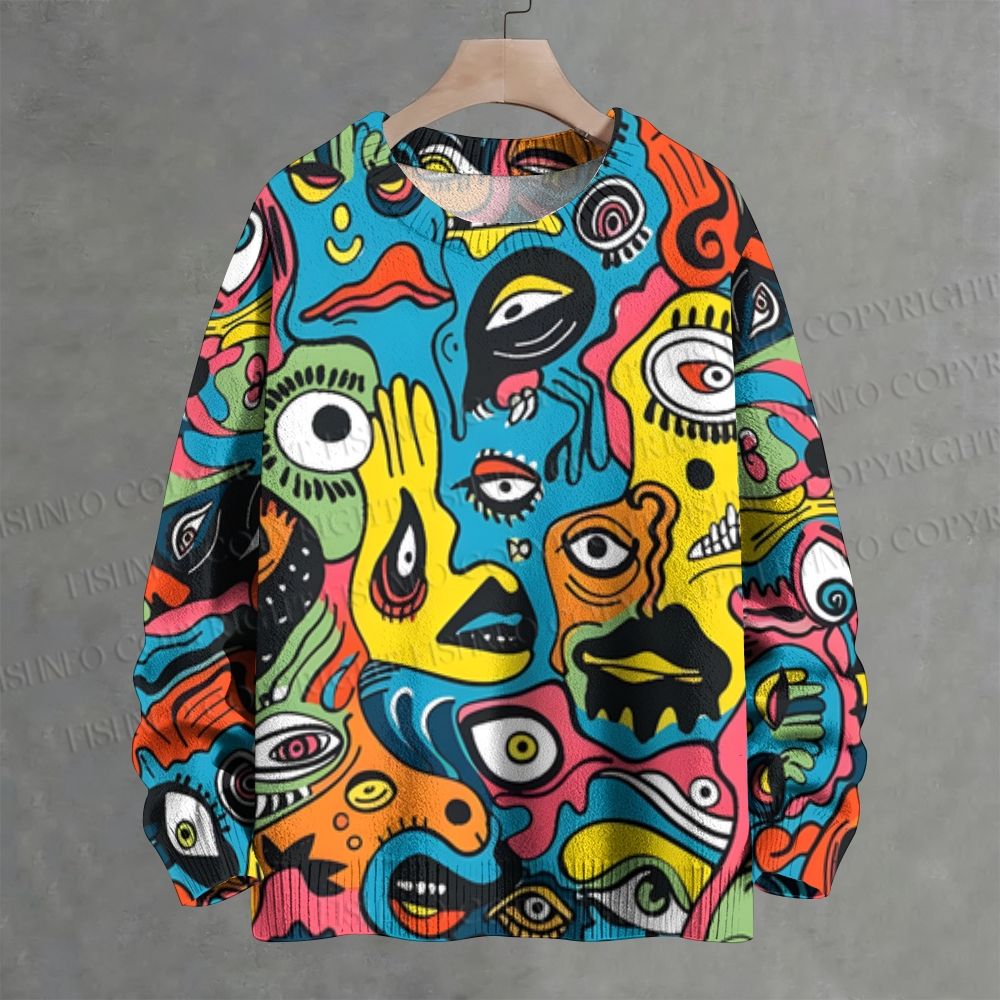 Weird Eyes Graffiti Crew Neck Sweater