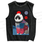 Unisex Fluffy Dog Printed Washed Tank Top