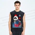 Unisex Fluffy Dog Printed Washed Tank Top
