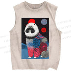 Unisex Fluffy Dog Printed Washed Tank Top