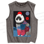 Unisex Fluffy Dog Printed Washed Tank Top