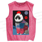 Unisex Fluffy Dog Printed Washed Tank Top