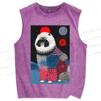 Unisex Fluffy Dog Printed Washed Tank Top