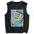Unisex Multicolor Zebra Printed Washed Tank Top