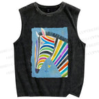 Unisex Multicolor Zebra Printed Washed Tank Top