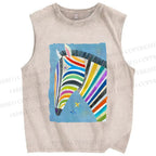 Unisex Multicolor Zebra Printed Washed Tank Top