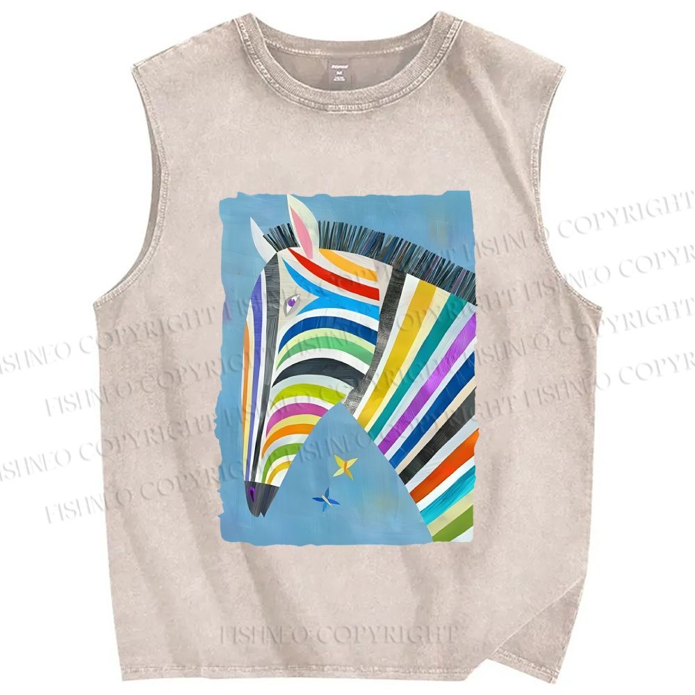Unisex Multicolor Zebra Printed Washed Tank Top