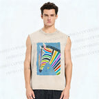 Unisex Multicolor Zebra Printed Washed Tank Top