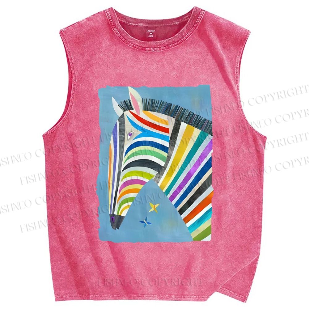 Unisex Multicolor Zebra Printed Washed Tank Top