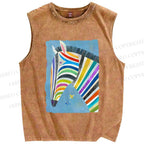 Unisex Multicolor Zebra Printed Washed Tank Top