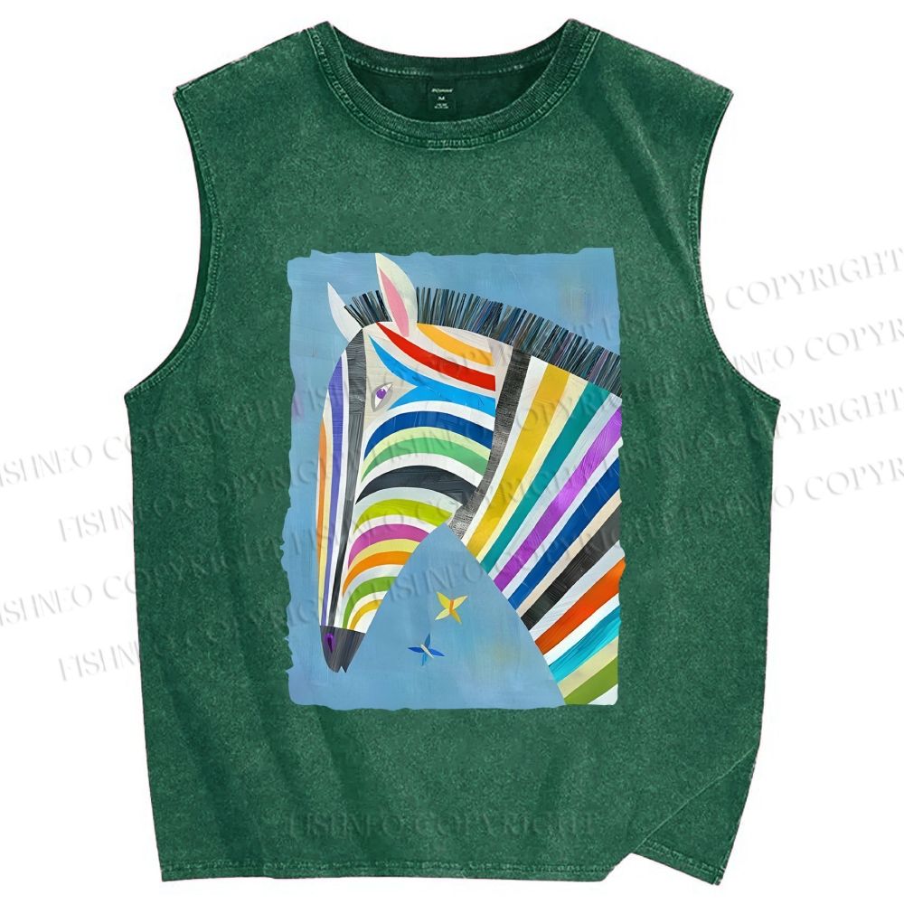Unisex Multicolor Zebra Printed Washed Tank Top
