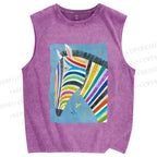 Unisex Multicolor Zebra Printed Washed Tank Top