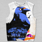 Unisex Giant Blue Pigeon in Yard Printed Tank Top