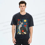 Unisex Cat in Night Garden Printed Washed Tee