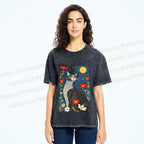 Unisex Cat in Night Garden Printed Washed Tee