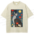 Unisex Cat in Night Garden Printed Washed Tee