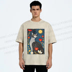 Unisex Cat in Night Garden Printed Washed Tee