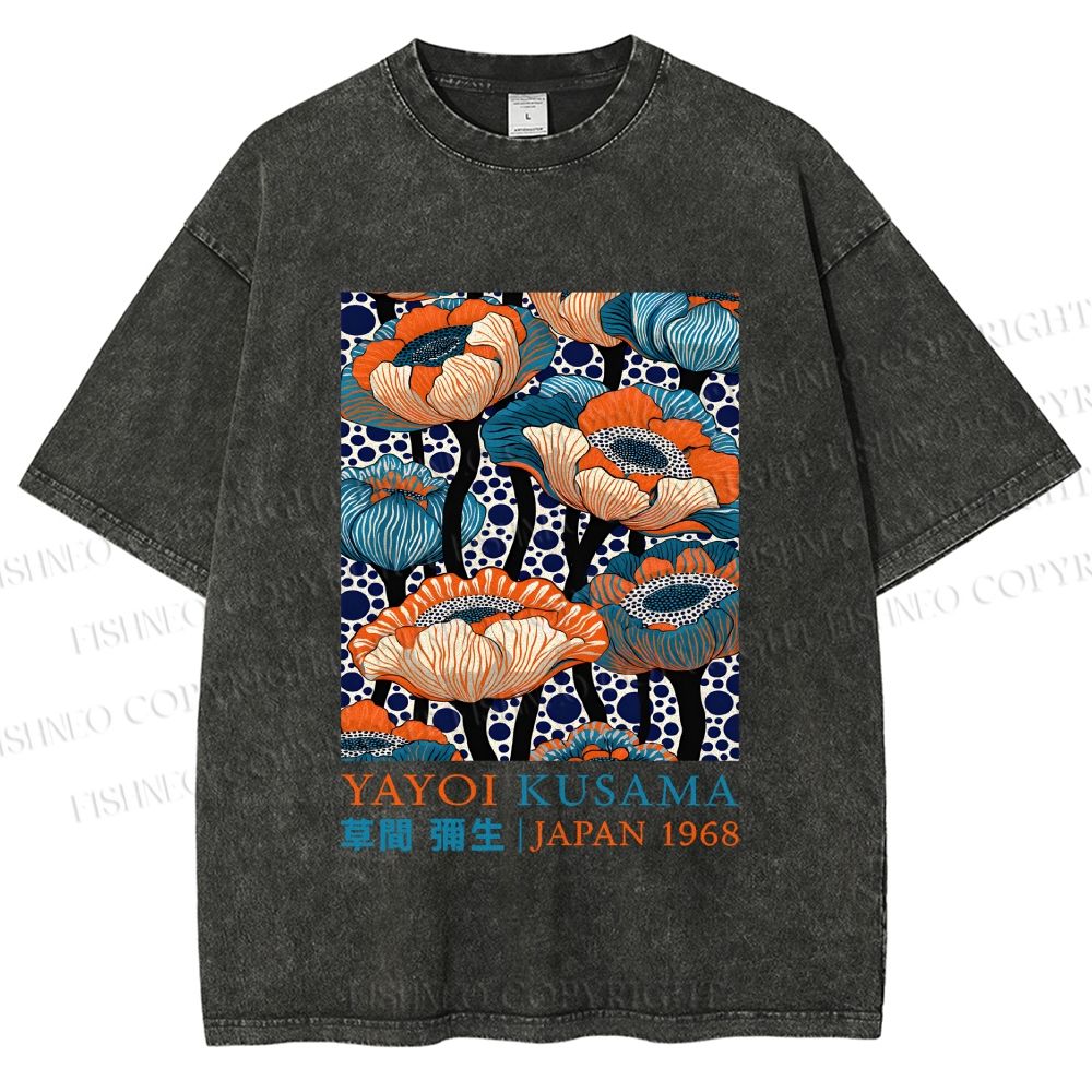 Unisex Yayoi Kusama Flowers Printed Washed Tee