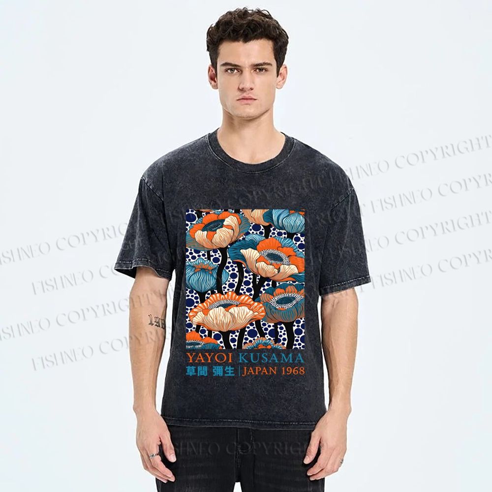Unisex Yayoi Kusama Flowers Printed Washed Tee