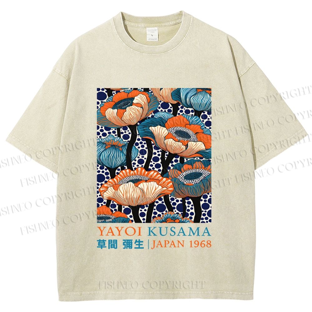 Unisex Yayoi Kusama Flowers Printed Washed Tee