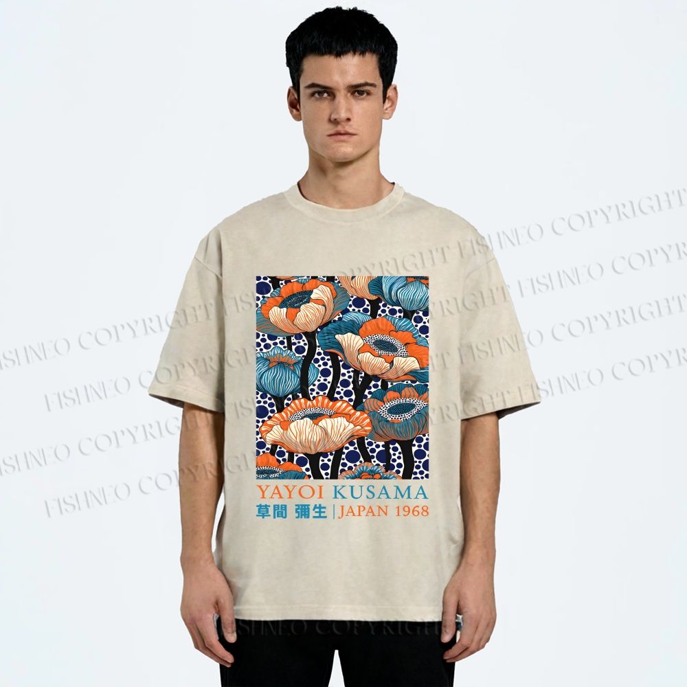 Unisex Yayoi Kusama Flowers Printed Washed Tee