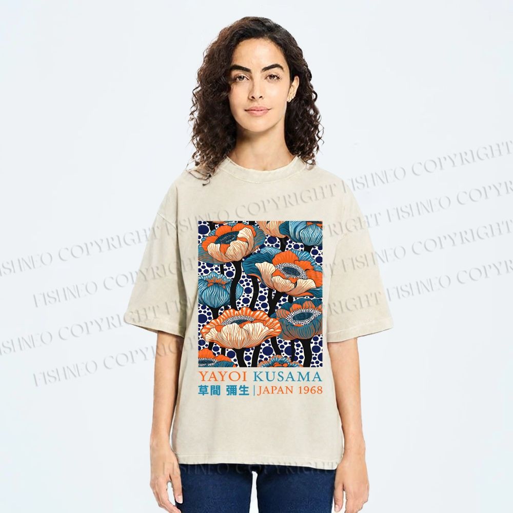Unisex Yayoi Kusama Flowers Printed Washed Tee