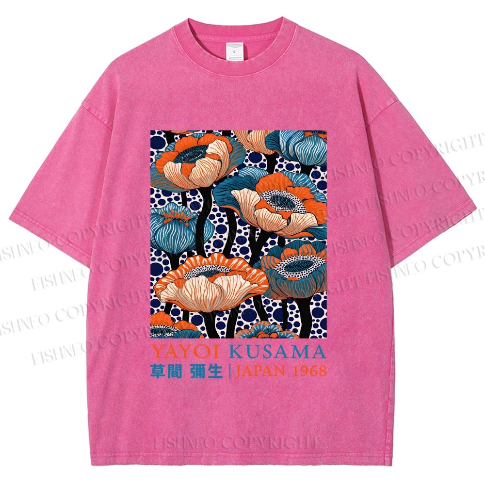 Unisex Yayoi Kusama Flowers Printed Washed Tee