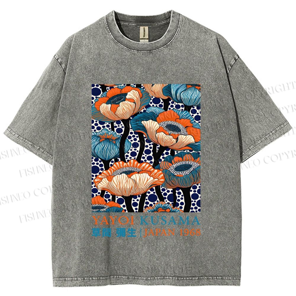 Unisex Yayoi Kusama Flowers Printed Washed Tee
