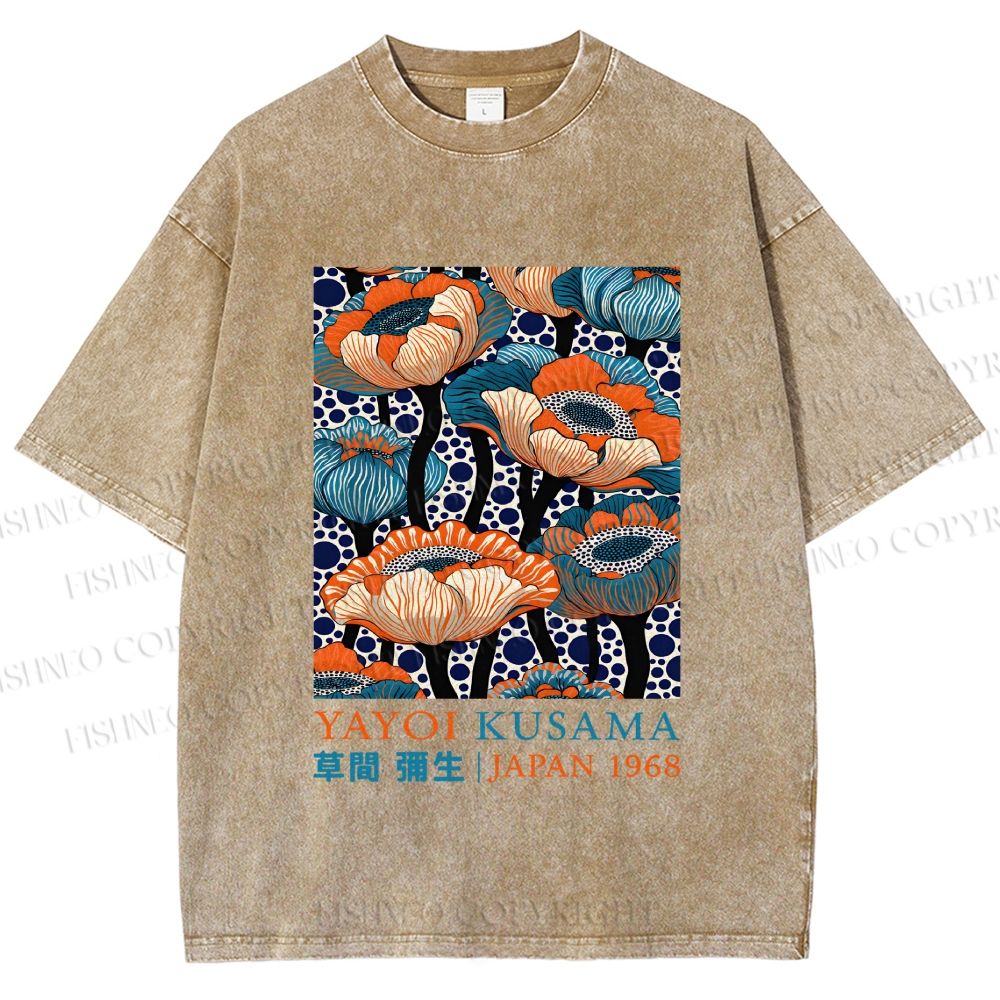 Unisex Yayoi Kusama Flowers Printed Washed Tee