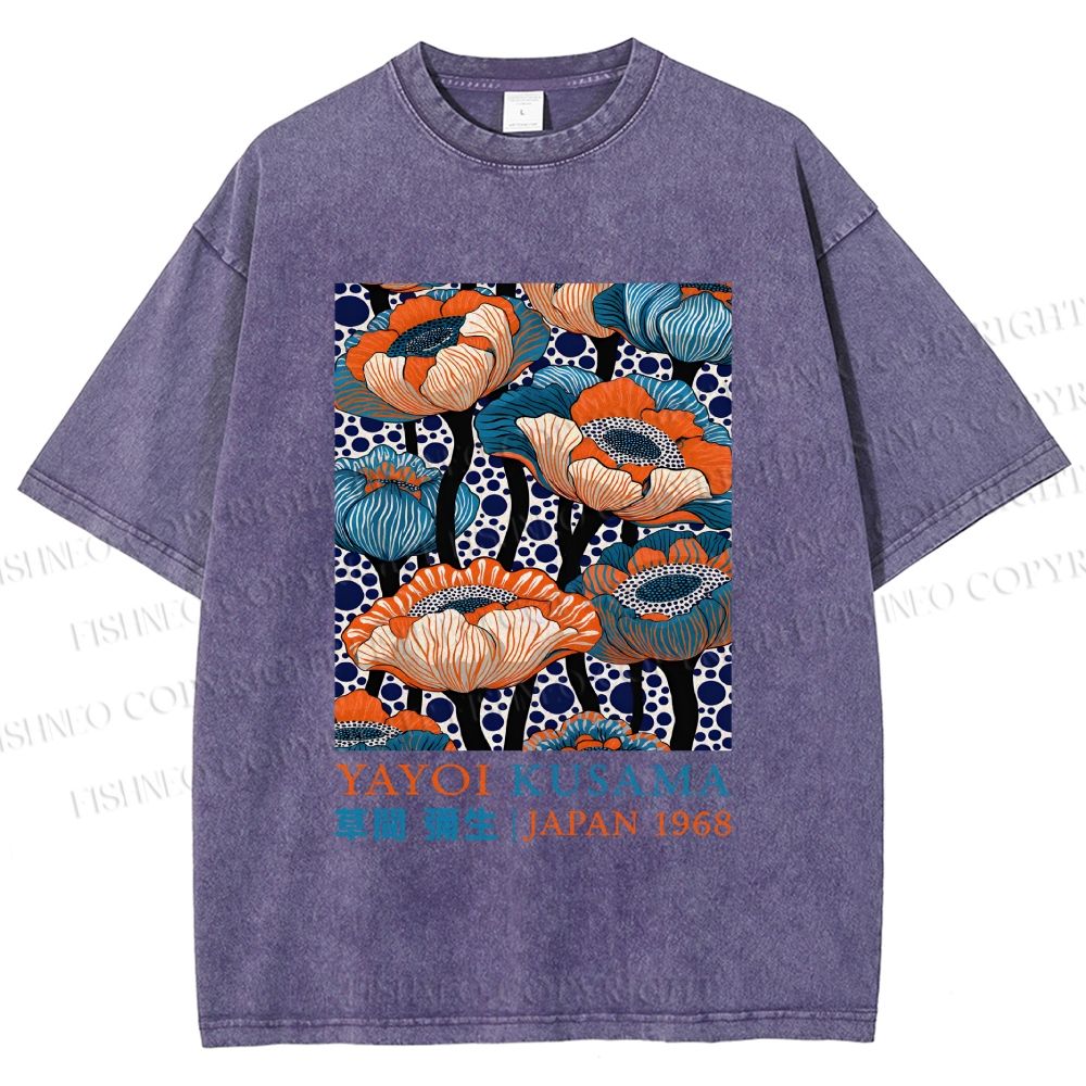 Unisex Yayoi Kusama Flowers Printed Washed Tee