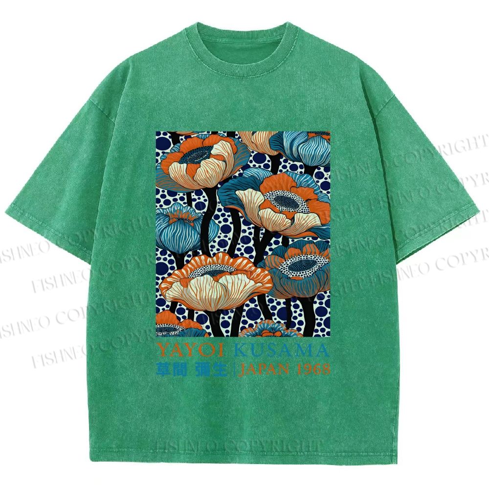 Unisex Yayoi Kusama Flowers Printed Washed Tee