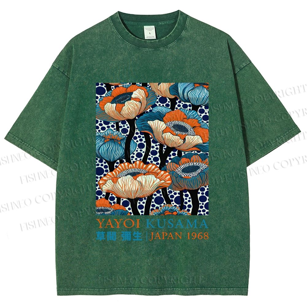 Unisex Yayoi Kusama Flowers Printed Washed Tee