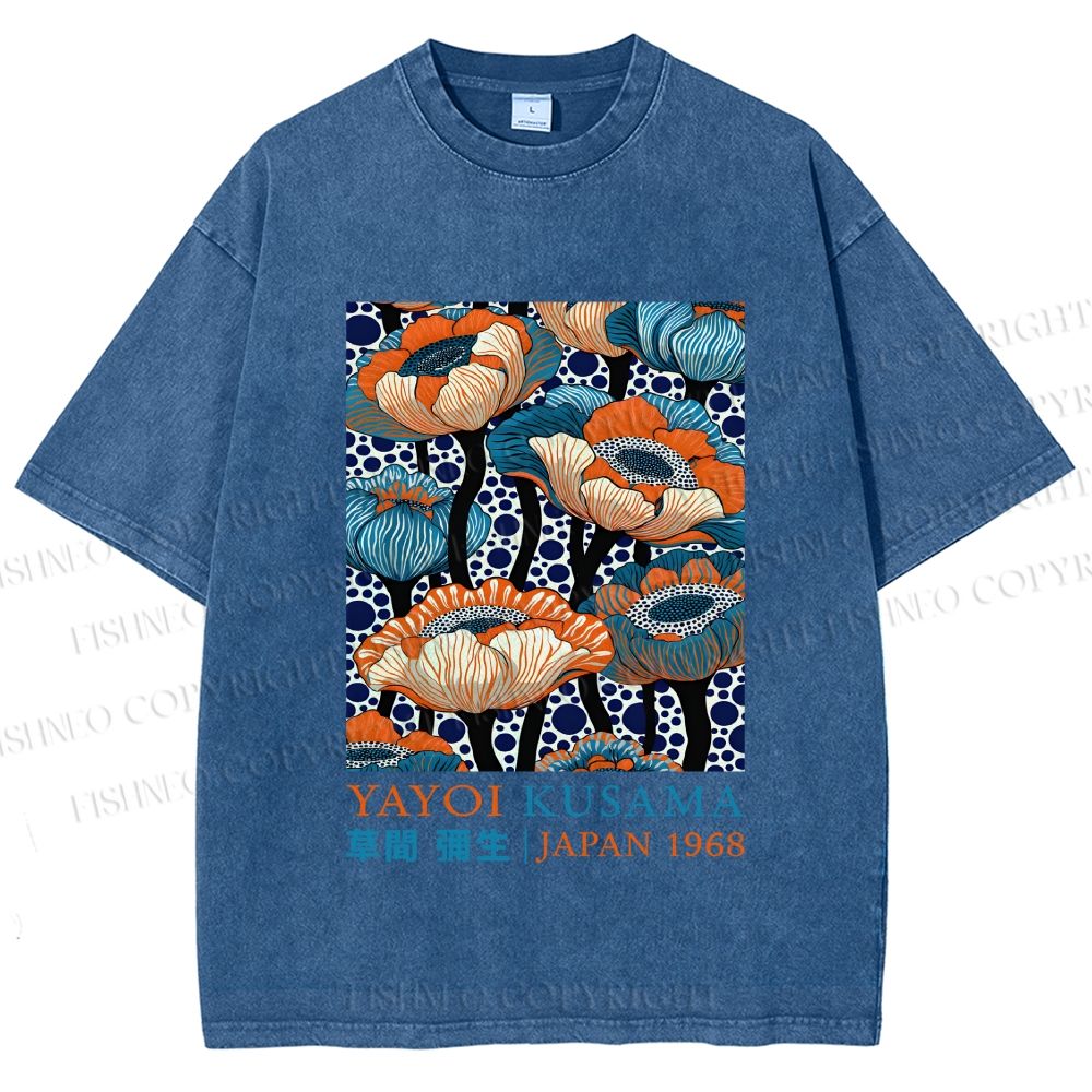 Unisex Yayoi Kusama Flowers Printed Washed Tee
