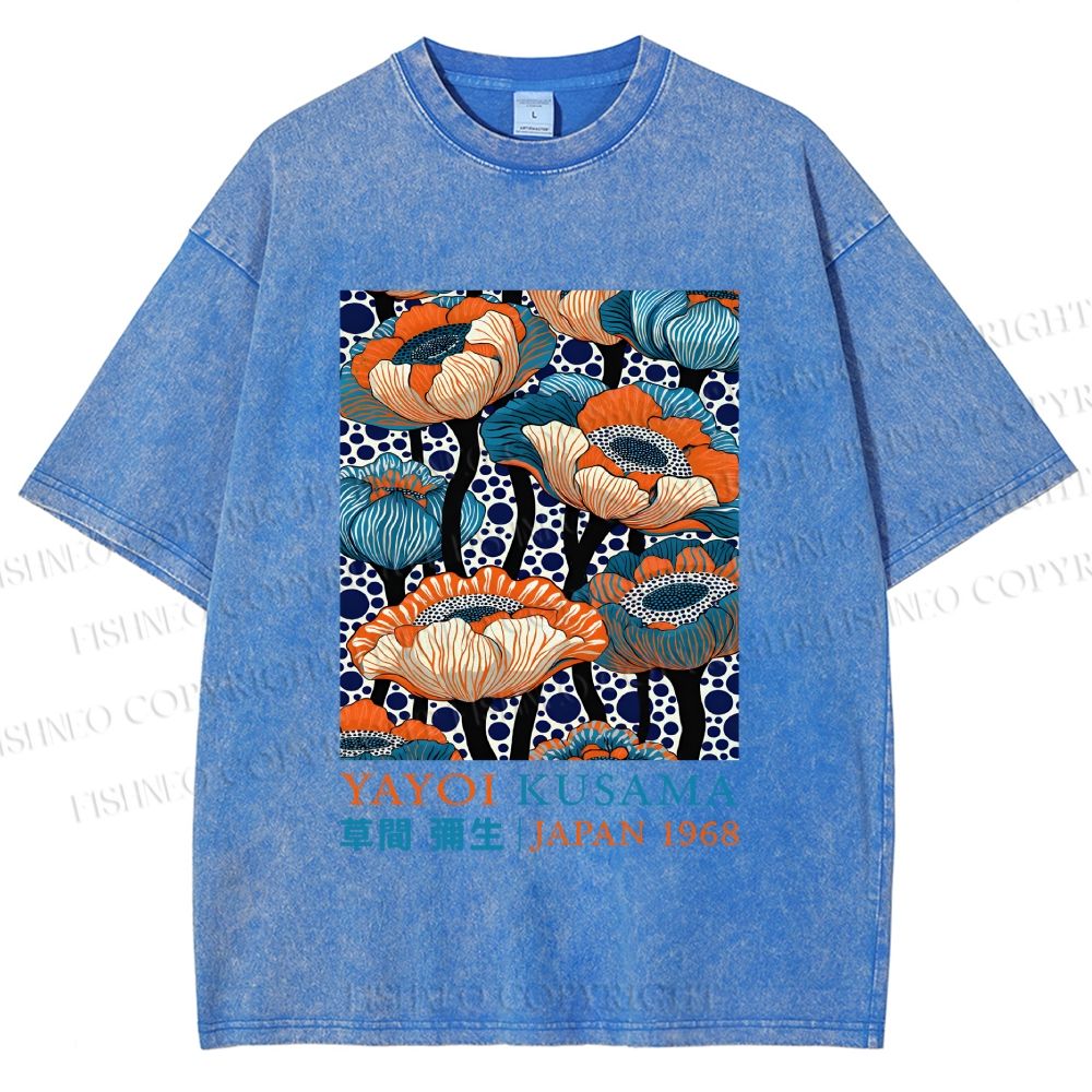 Unisex Yayoi Kusama Flowers Printed Washed Tee