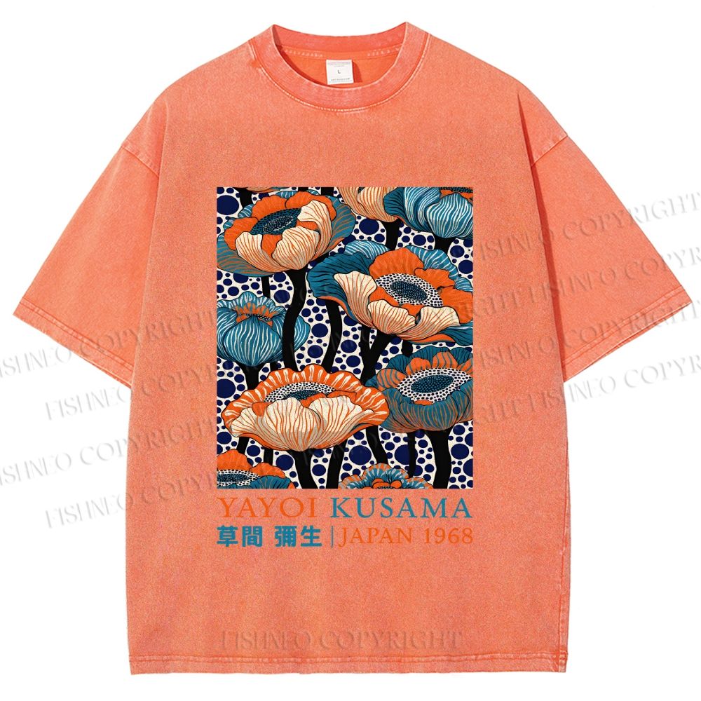 Unisex Yayoi Kusama Flowers Printed Washed Tee