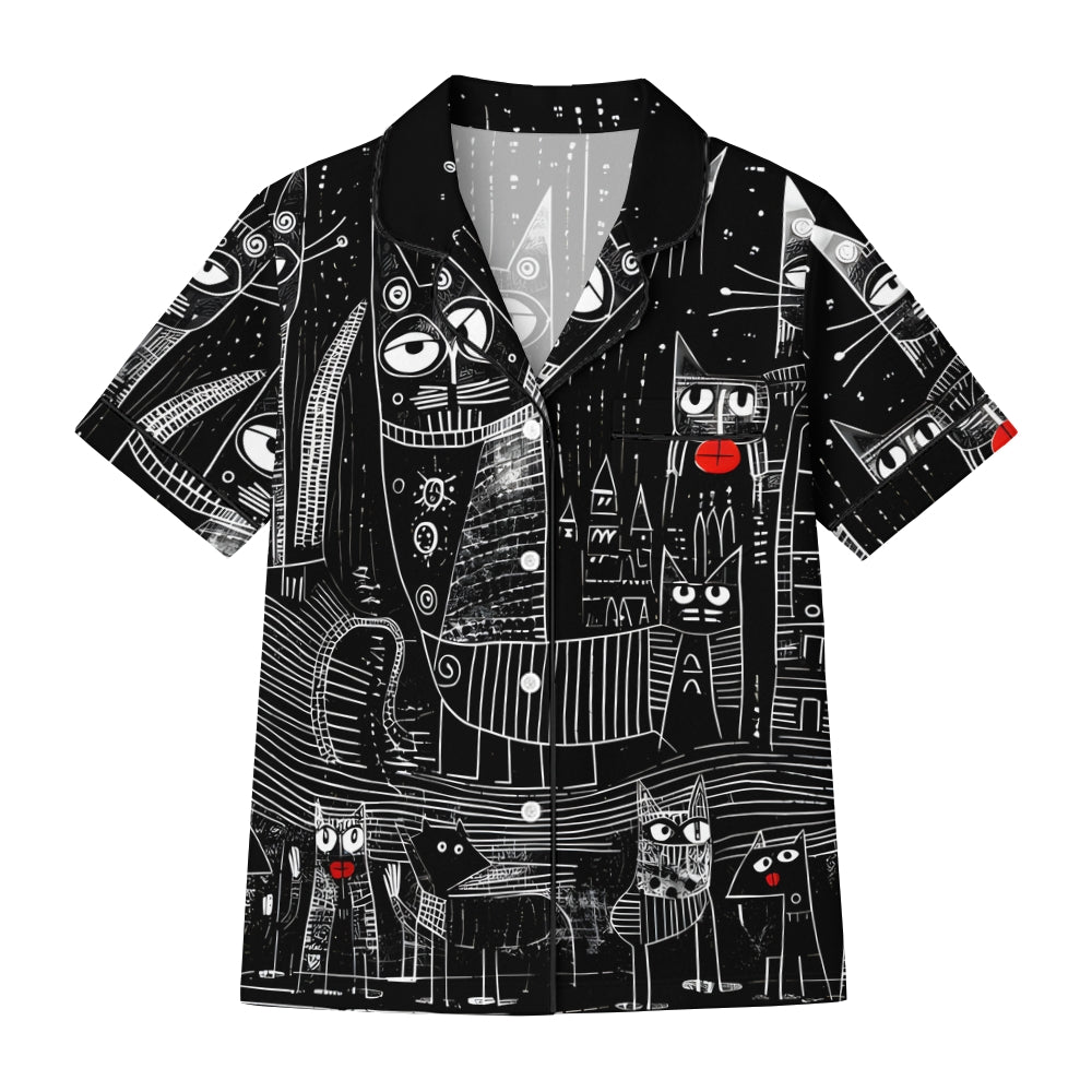 Line-Art Cat Printed Pajama sets