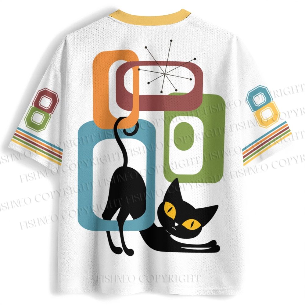 Mid Century Cat Printed Jersey Shirts