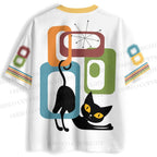 Mid Century Cat Printed Jersey Shirts