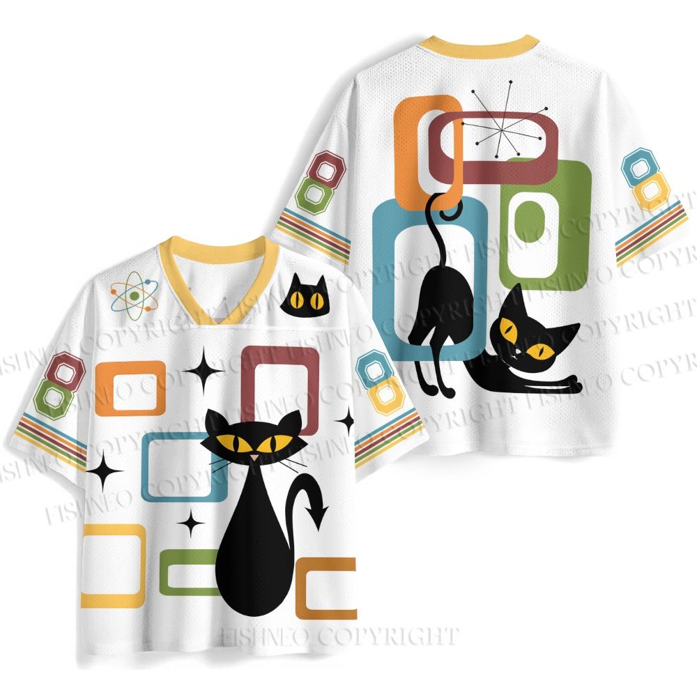 Mid Century Cat Printed Jersey Shirts