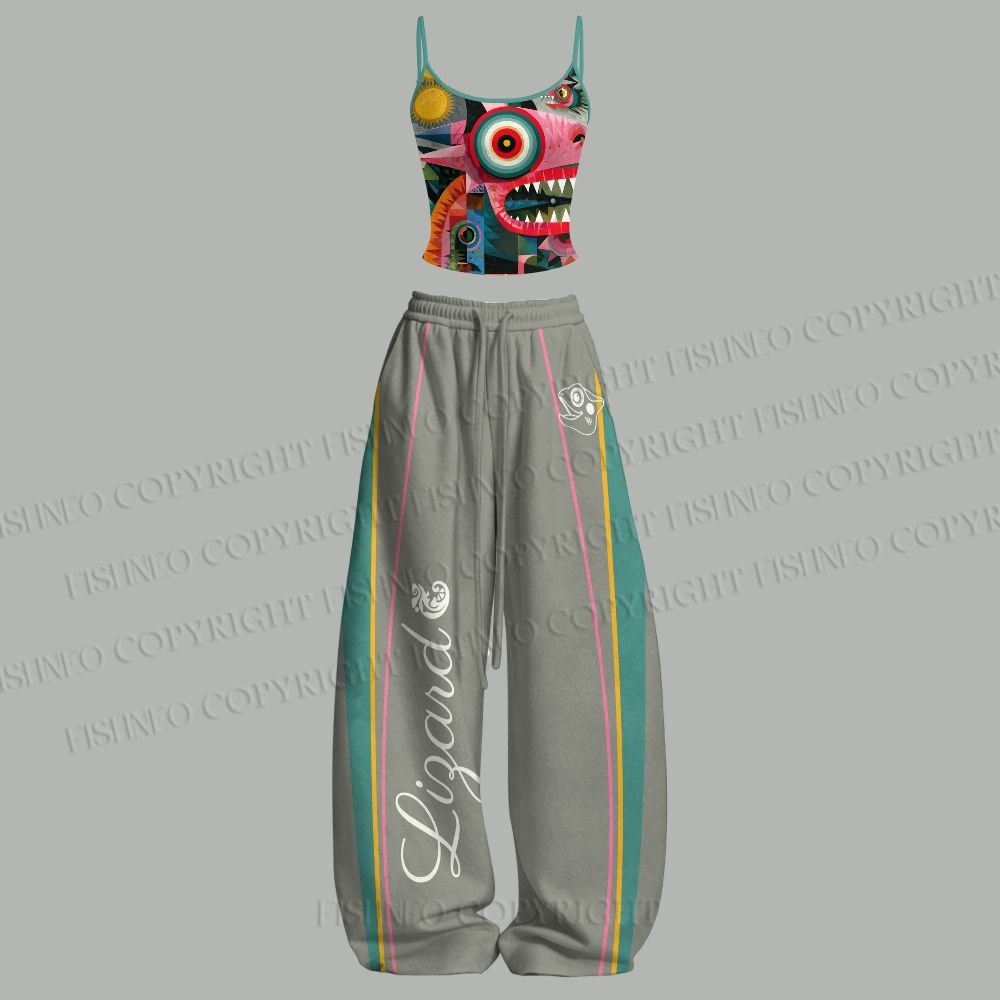 Abstract Lizard Top & Elasticated Trousers Two-Piece Set