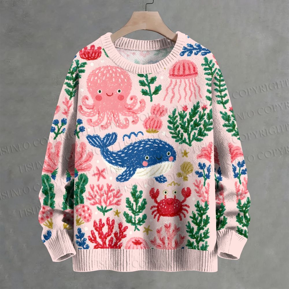 Sea Life Animals Plants Crew Neck Sweater