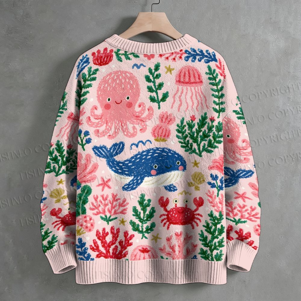 Sea Life Animals Plants Crew Neck Sweater