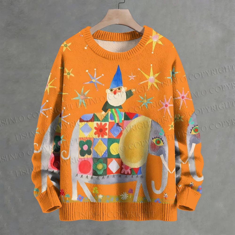 Draped In A Colorful Blanket Elephant Crew Neck Sweater
