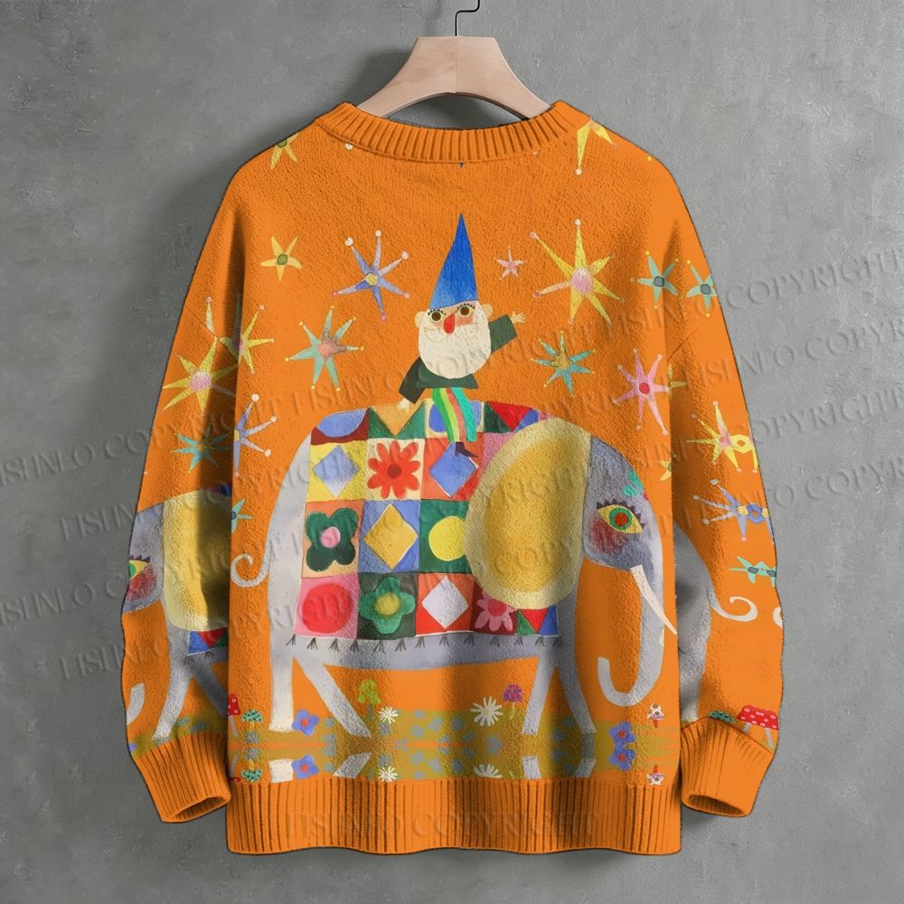 Draped In A Colorful Blanket Elephant Crew Neck Sweater