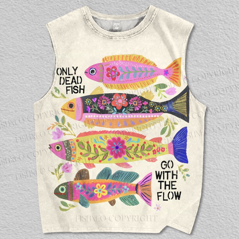 Unisex Only Dead Fish Go With The Flow Printed Tank Top