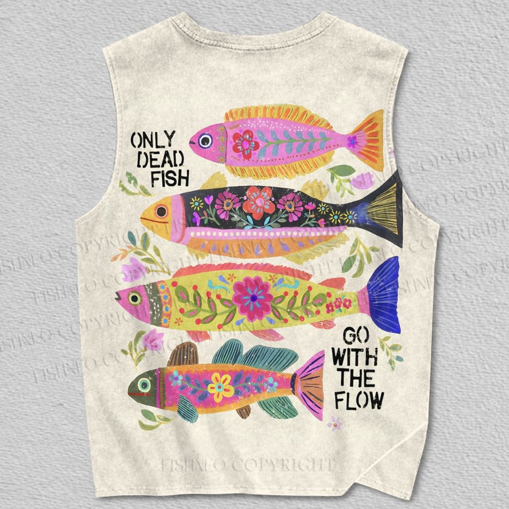 Unisex Only Dead Fish Go With The Flow Printed Tank Top