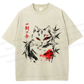 Unisex Ichigo Ichie Ink Cat Printed Washed Tee