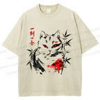 Unisex Ichigo Ichie Ink Cat Printed Washed Tee