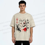 Unisex Ichigo Ichie Ink Cat Printed Washed Tee